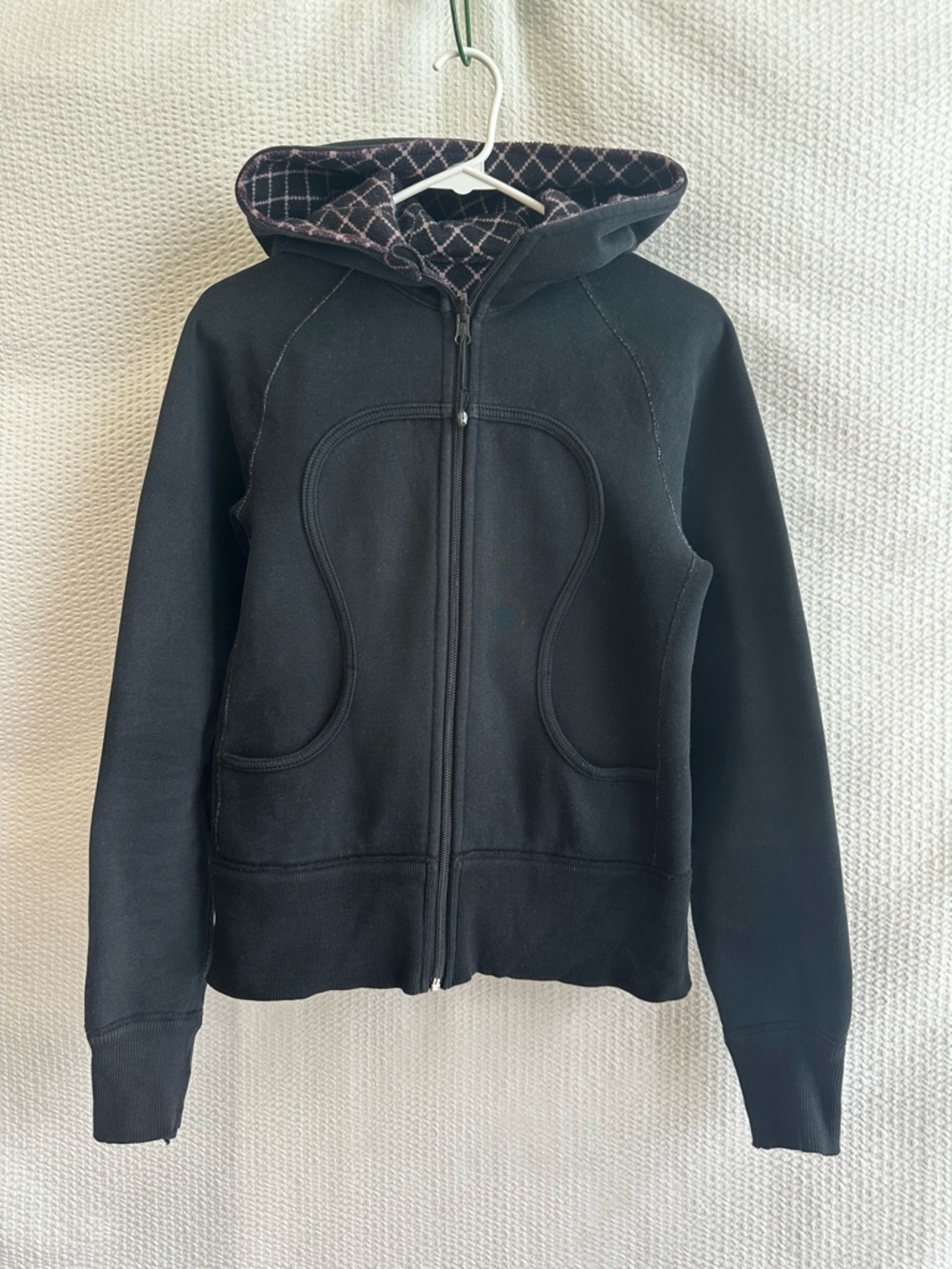 lululemon Scuba Black Purple White Fleece Lined Full Zip Hoodie Size: 6